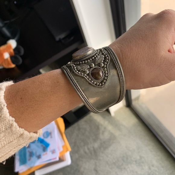 Southwestern Vintage Metal Cuff Bracelet with Stones - Picture 6 of 16